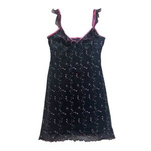 Y2K Xhilaration Cherries Sweetheart Slip‎ Dress Black/Pink Size M